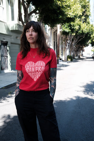 Love Idle Hand - Pink on Red and Cream shirts