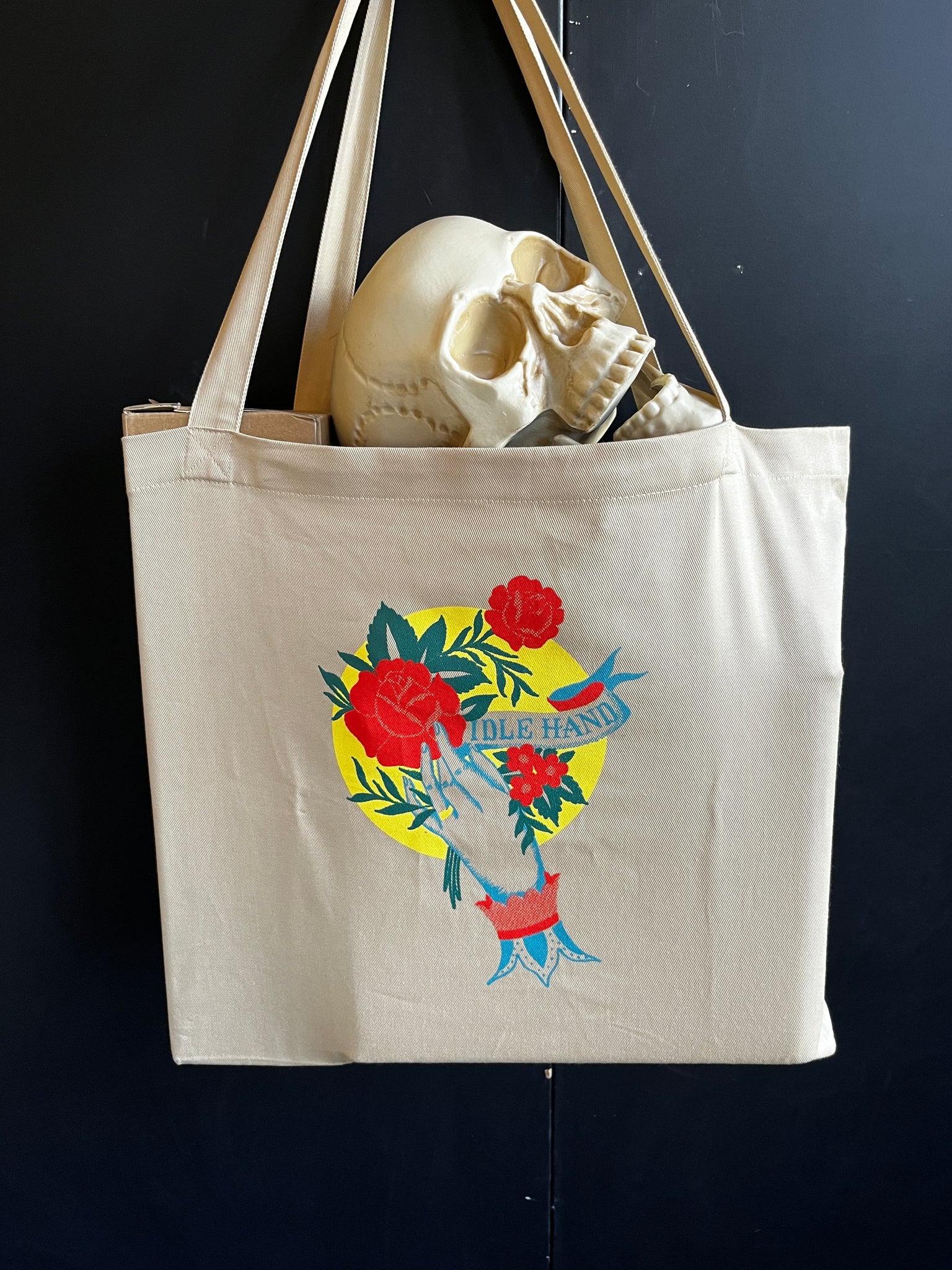 Idle Hand and Flowers Large Twill Tote Bag