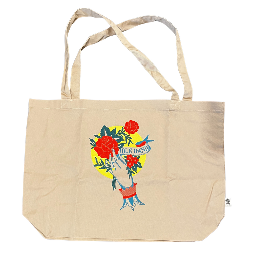 Idle Hand and Flowers Large Twill Tote Bag